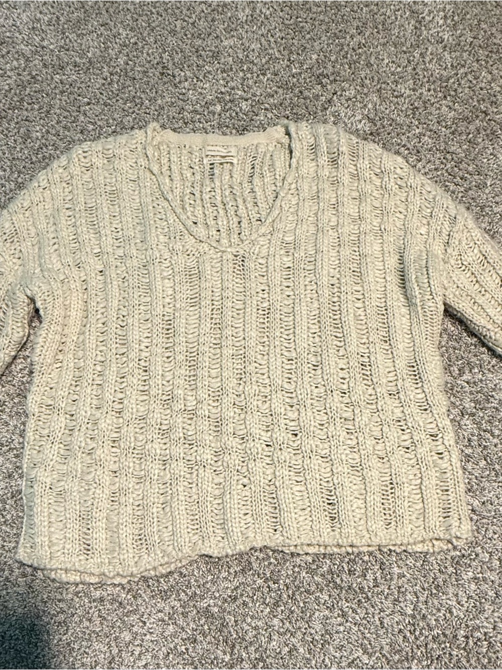 Urban Outfitters Cream Cable Knit V-Neck Sweater